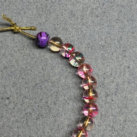 Beaded Anklet Ankle Bracelet 8 In Gold Clear Pink Purple Drizzle Translucent - Picture 4 of 5
